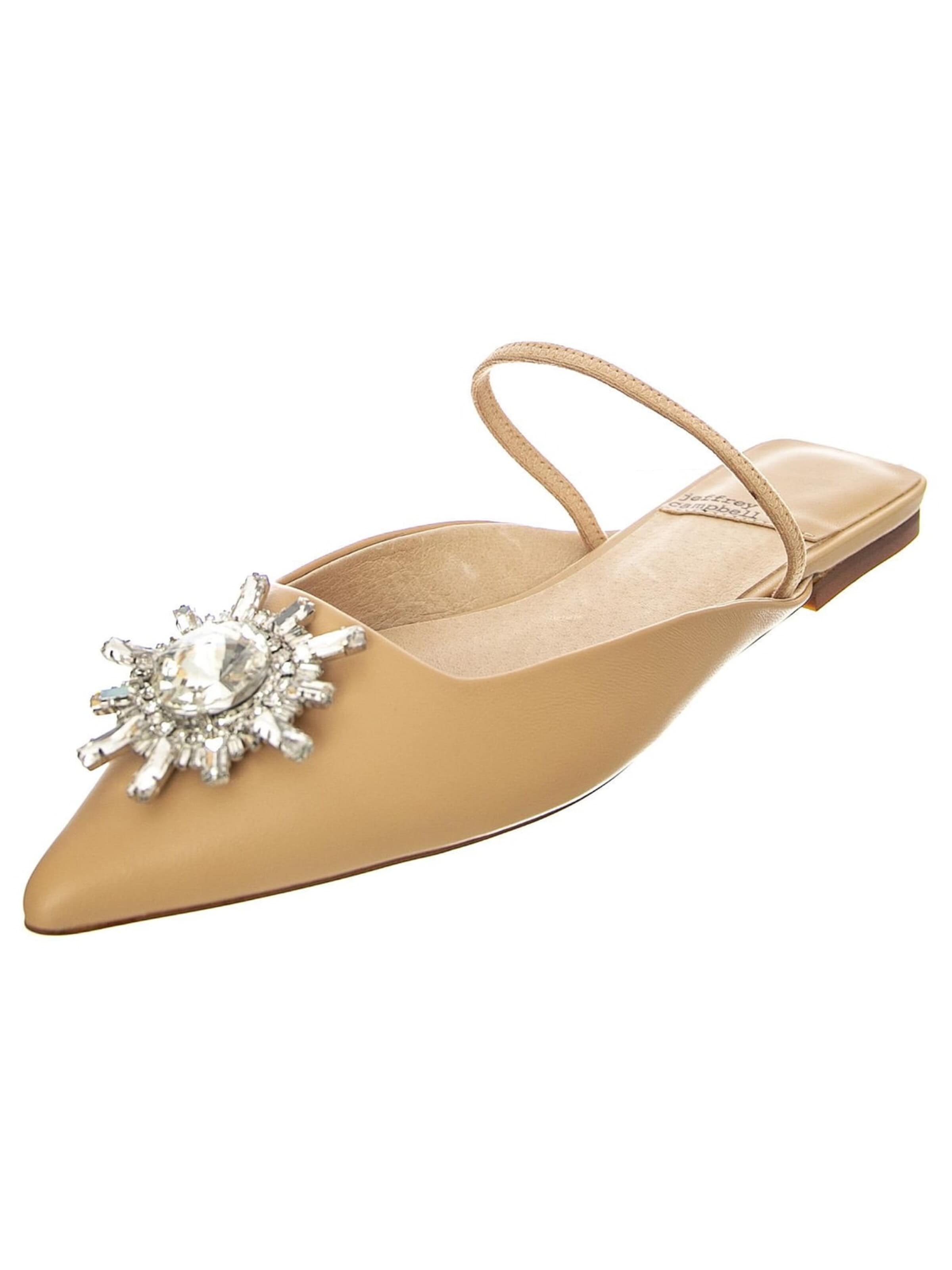 Jeffrey Campbell Sandaal 'W' Latira Beige Silver Kid Leather + Fabric Sandals' in Beige: voorkant