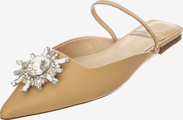 Jeffrey Campbell Sandały 'W' Latira Beige Silver Kid Leather + Fabric Sandals' w kolorze beżowy: przód