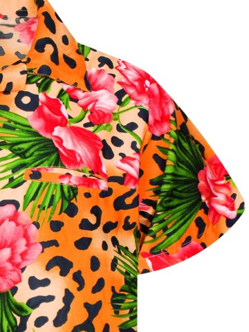 King Kameha Shirt 'Leopard Flowers'‌‌‌ in Orange