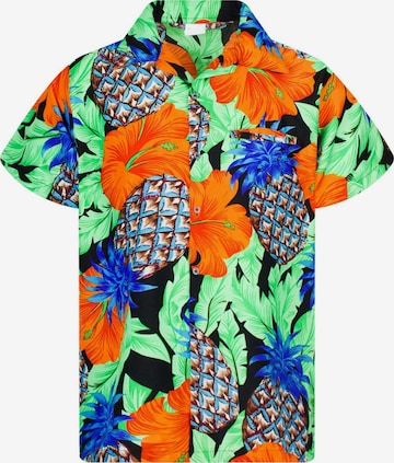 King Kameha Shirt 'Pineapple Hibiscus Black Line' in Groen: voorkant
