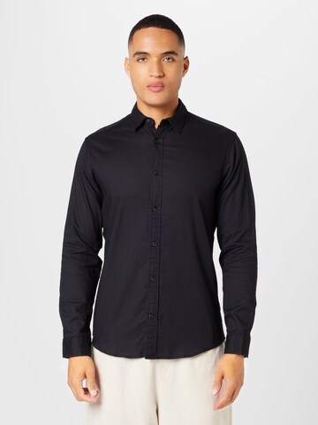 JACK & JONES Slim fit Button Up Shirt 'GINGHAM' in Black: front