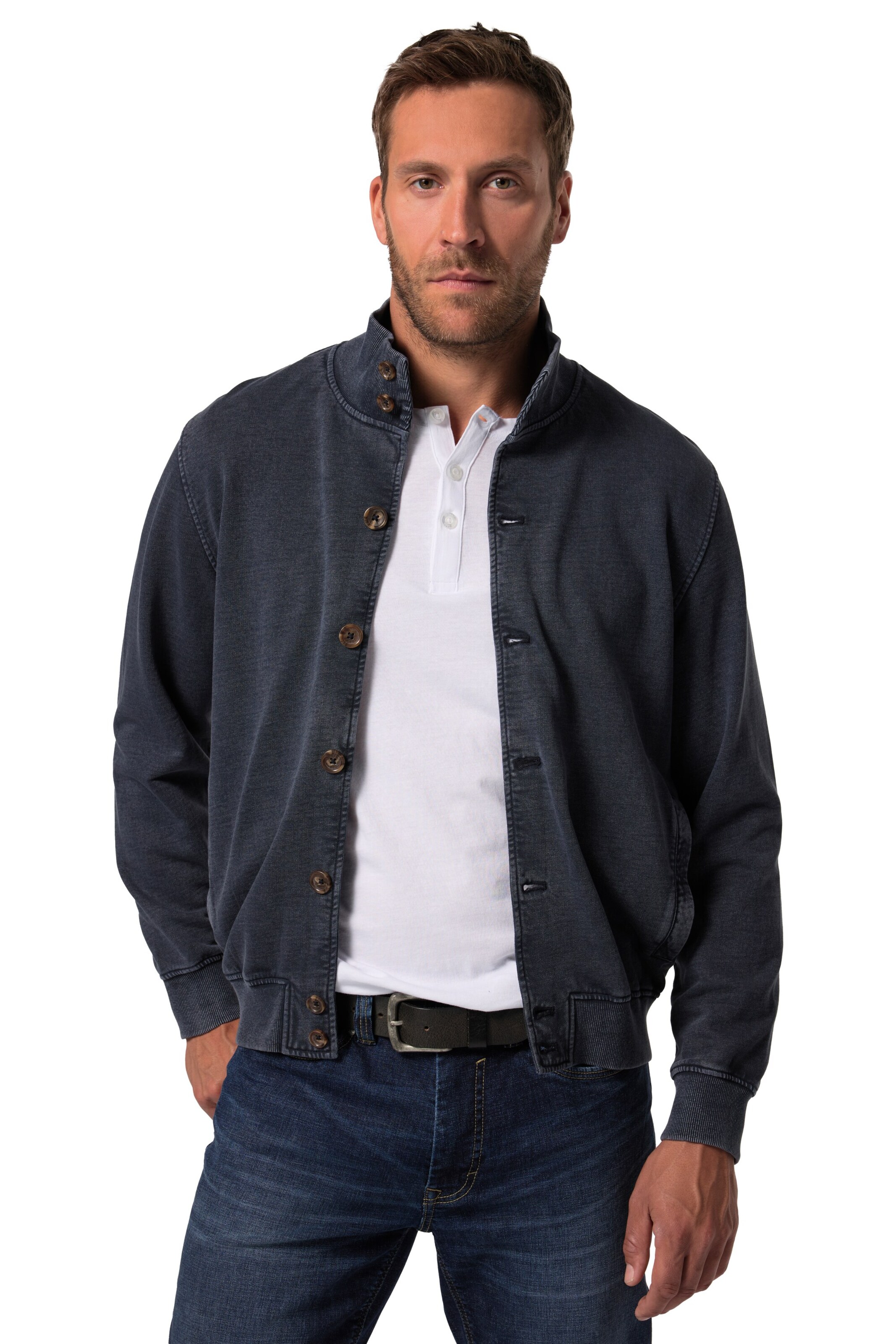 JP1880 Sweatjacke in Blau: Vorderseite