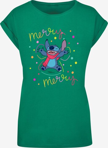 ABSOLUTE CULT T-Shirt 'Lilo And Stitch - Merry Rainbow' in Grün: predná strana