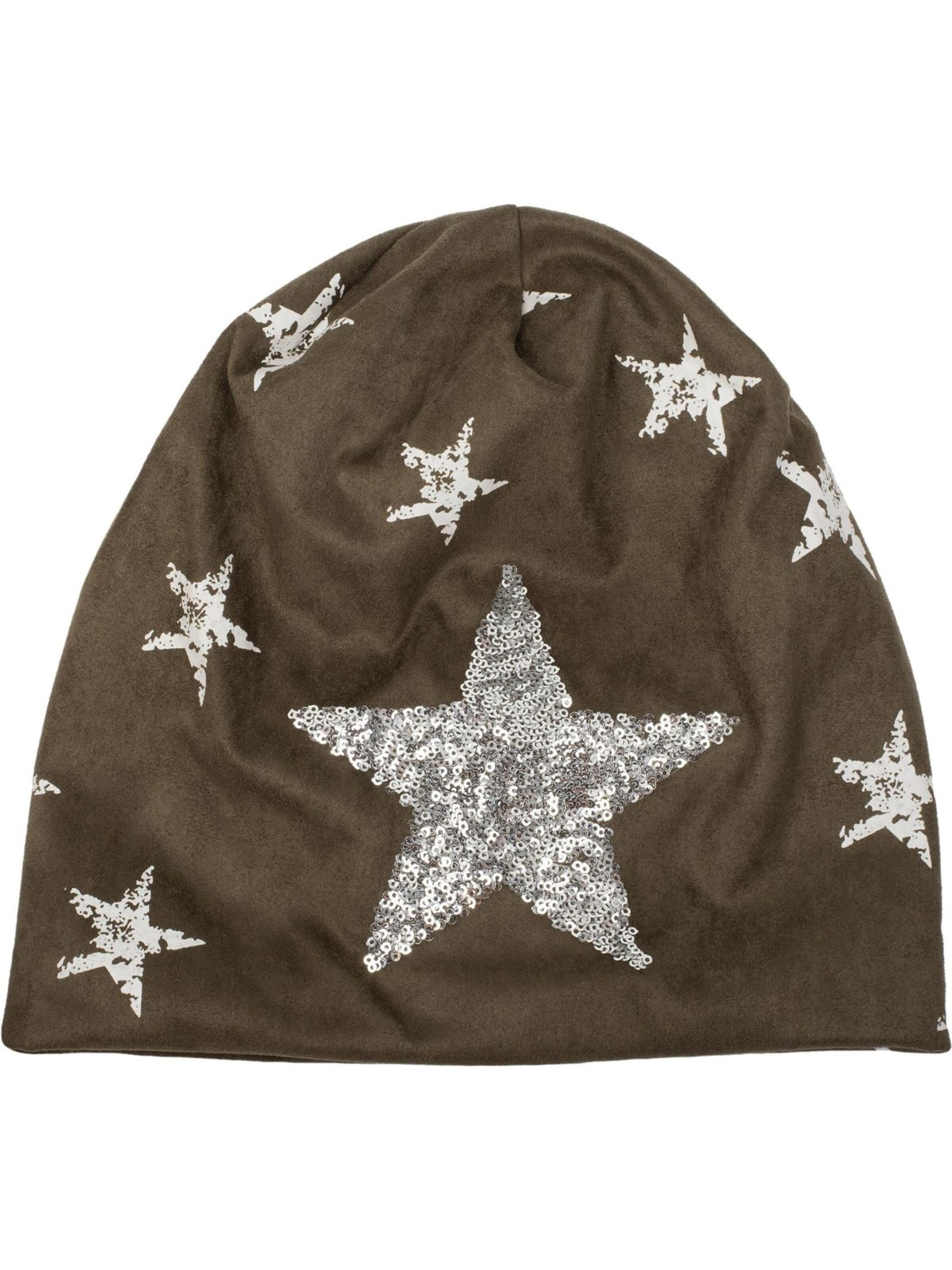 styleBREAKER Mütze 'Beanie in Veloursleder Optik mit Pailletten Stern'‌‌‌‌‌‌‌‌‌‌ in Grün