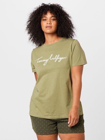 Tricou de la Tommy Hilfiger Curve pe verde: față