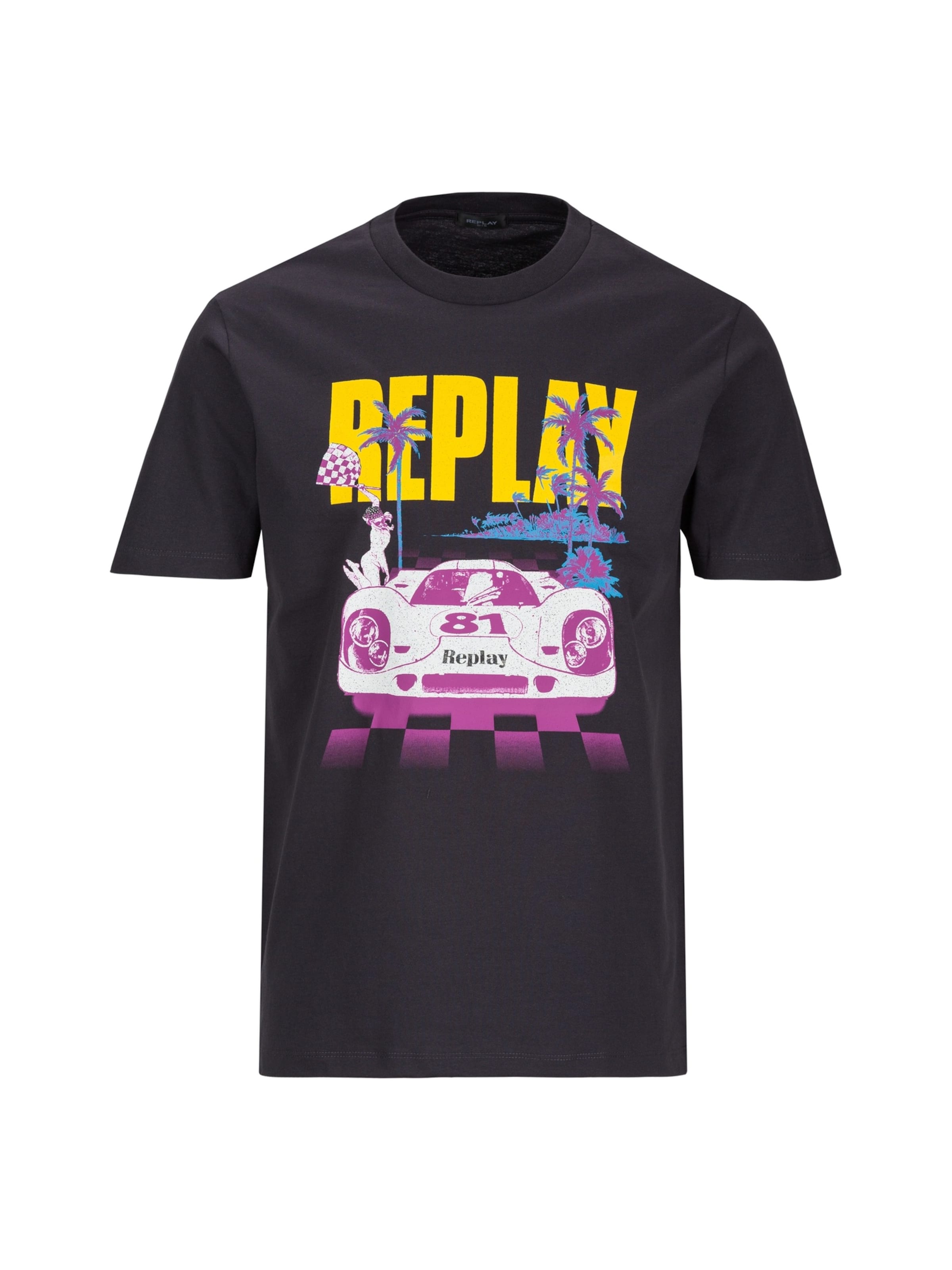 REPLAY T-Shirt 'Racing Car' en XXXL en jaune / rose / noir, Vue avec produit