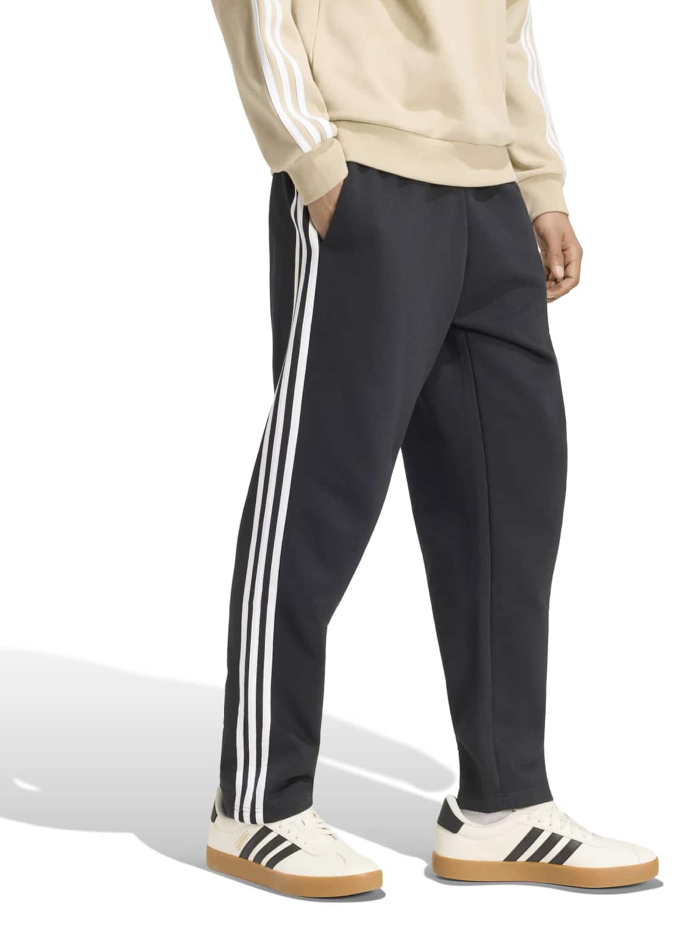 ADIDAS SPORTSWEAR Regular Sporthose 'Essentials 3-Stripes Fleece Tapered Open Hem' in Schwarz: Vorderseite