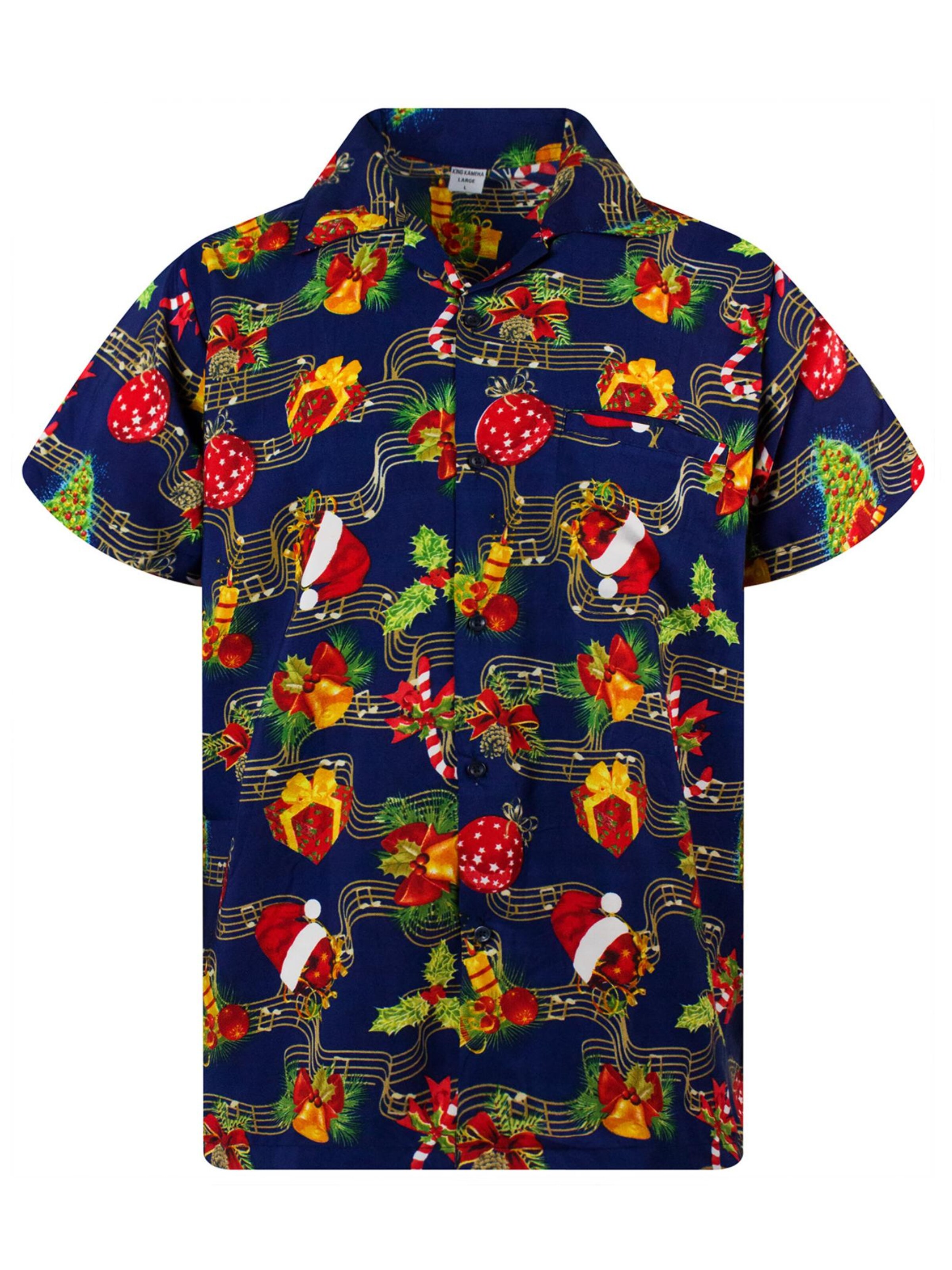 King Kameha Regular Fit Hemd 'Christmas Music'‌‌‌ in Blau: Vorderseite