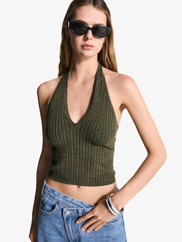 Tops en tricot Bershka en vert : devant