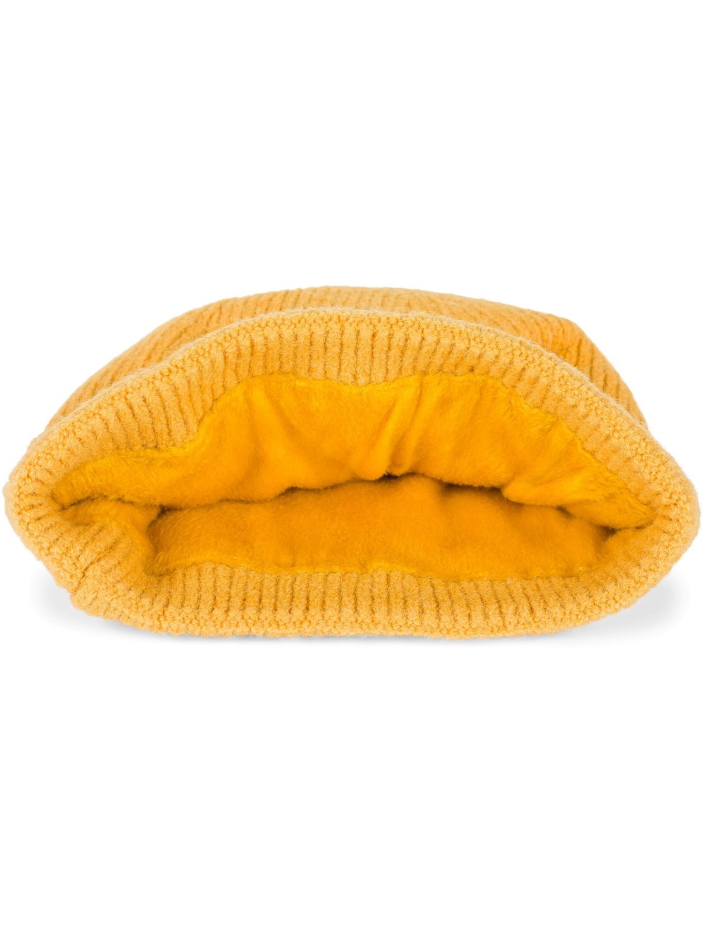 styleBREAKER Beanie 'Strickmütze mit Rippenmuster und Rissen' in Yellow