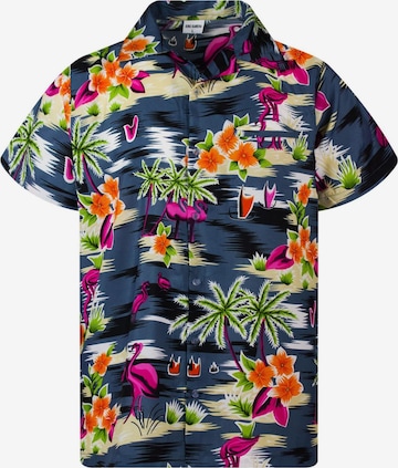 King Kameha Shirt 'Flamingos' in Schwarz: Vorderseite