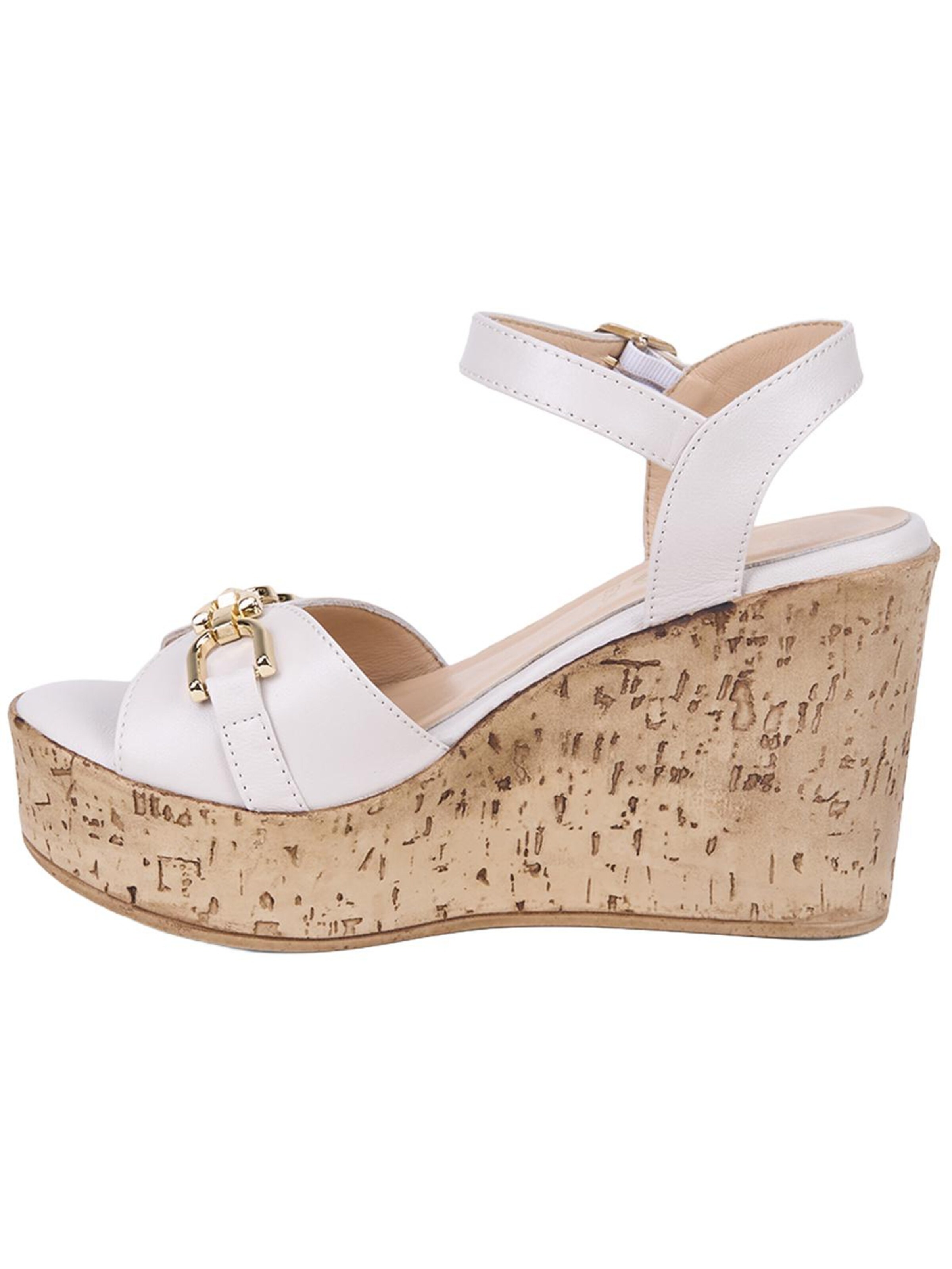 Desa Zehentrenner 'DESA Damen-Keilsandalen aus Leder mit goldenen Details'‌‌‌ in Beige