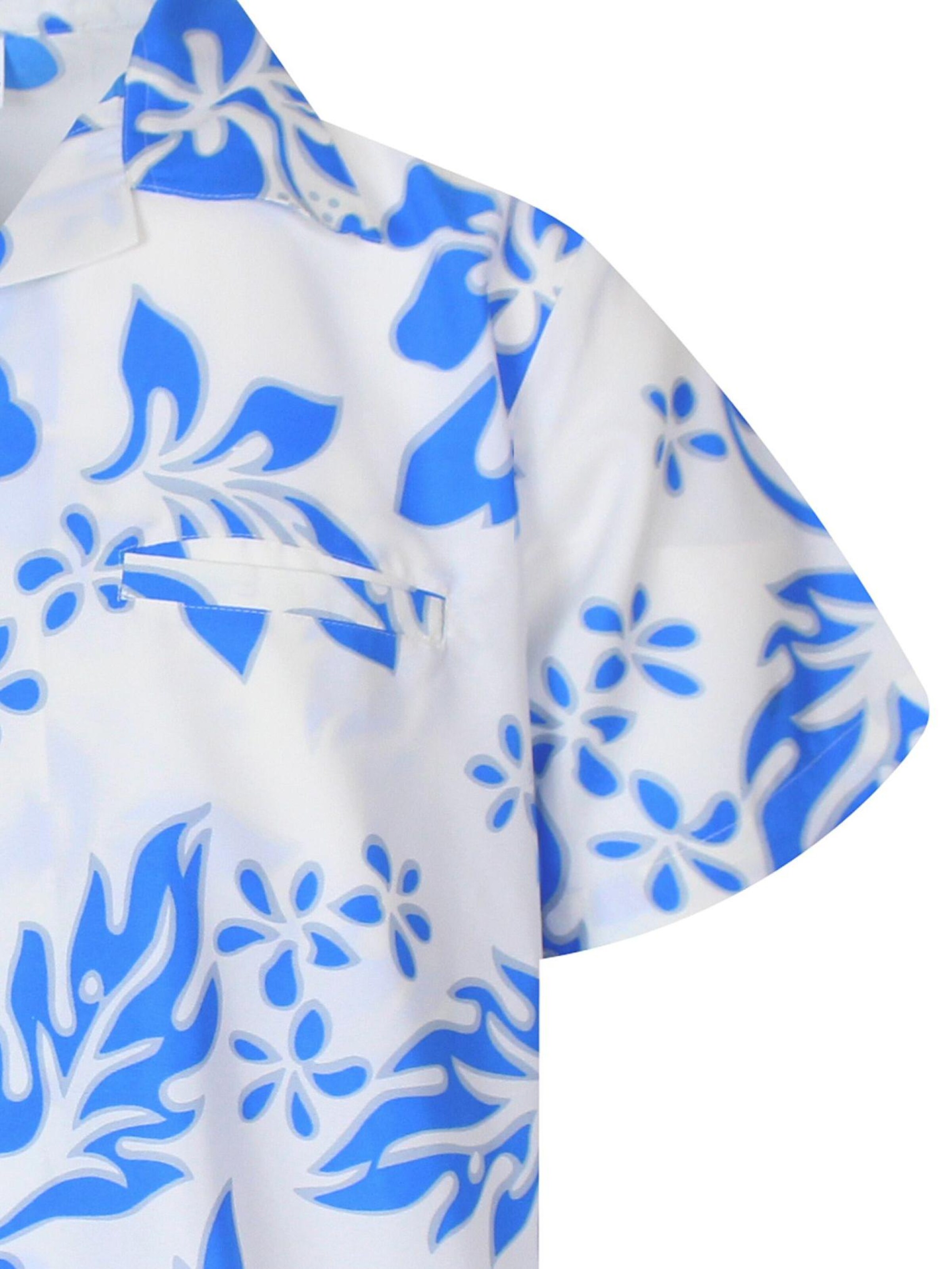 King Kameha Shirt 'Hibiscus White Line'‌‌ in Blau
