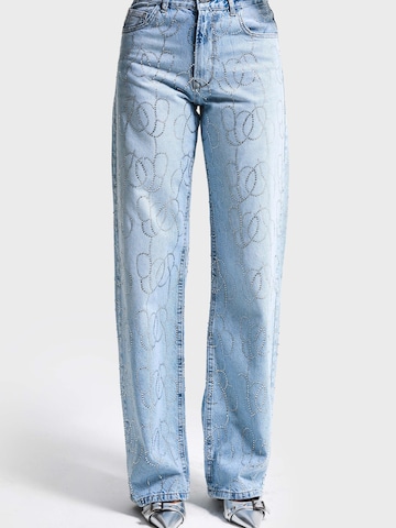 IT'S BASIC Loosefit Jeans 'RHINESTONE LOOSE MID RISE JEANS' in Blauw