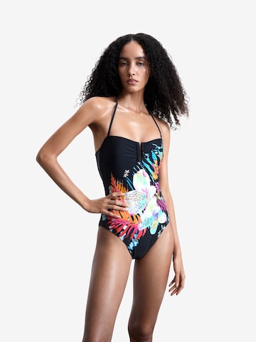 Desigual Бански костюм 'Tropical' в черно: отпред