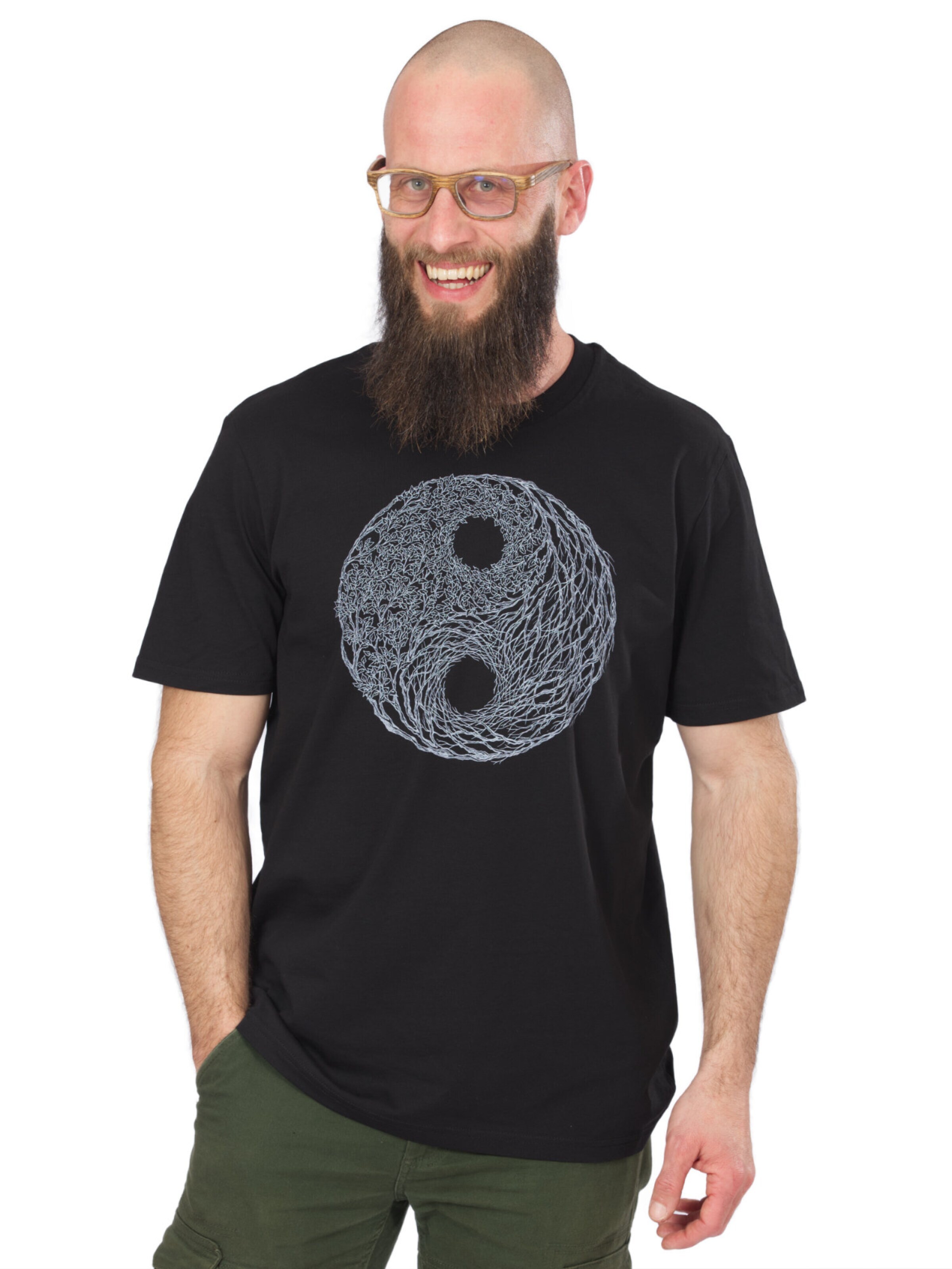 Life-Tree Shirt 'Organic Fairwear Shirt Men Black YinYang' in Black