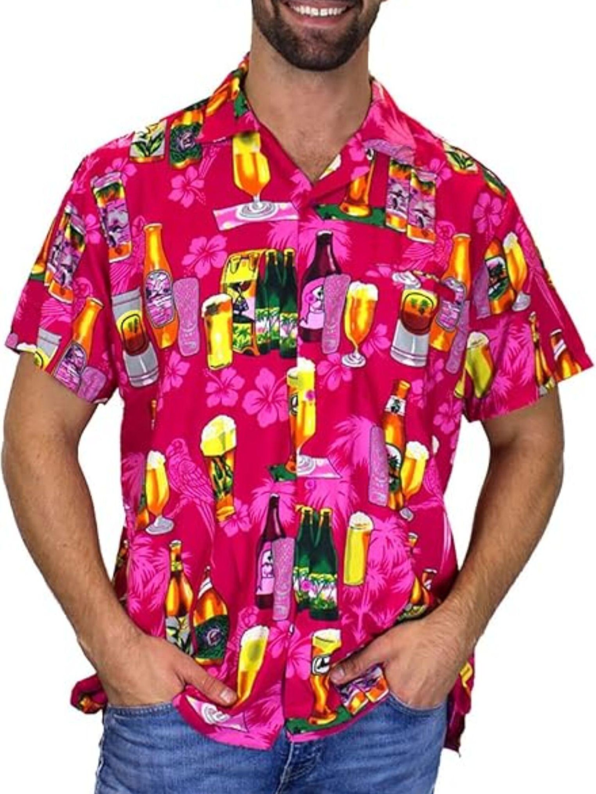 King Kameha Shirt 'Beerbottle' in Pink: front