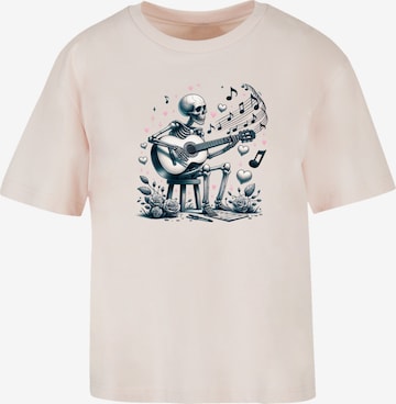 F4NT4STIC Shirt 'Skelett Spielt Gitarre, Musik, Liebe' in Roze: voorkant