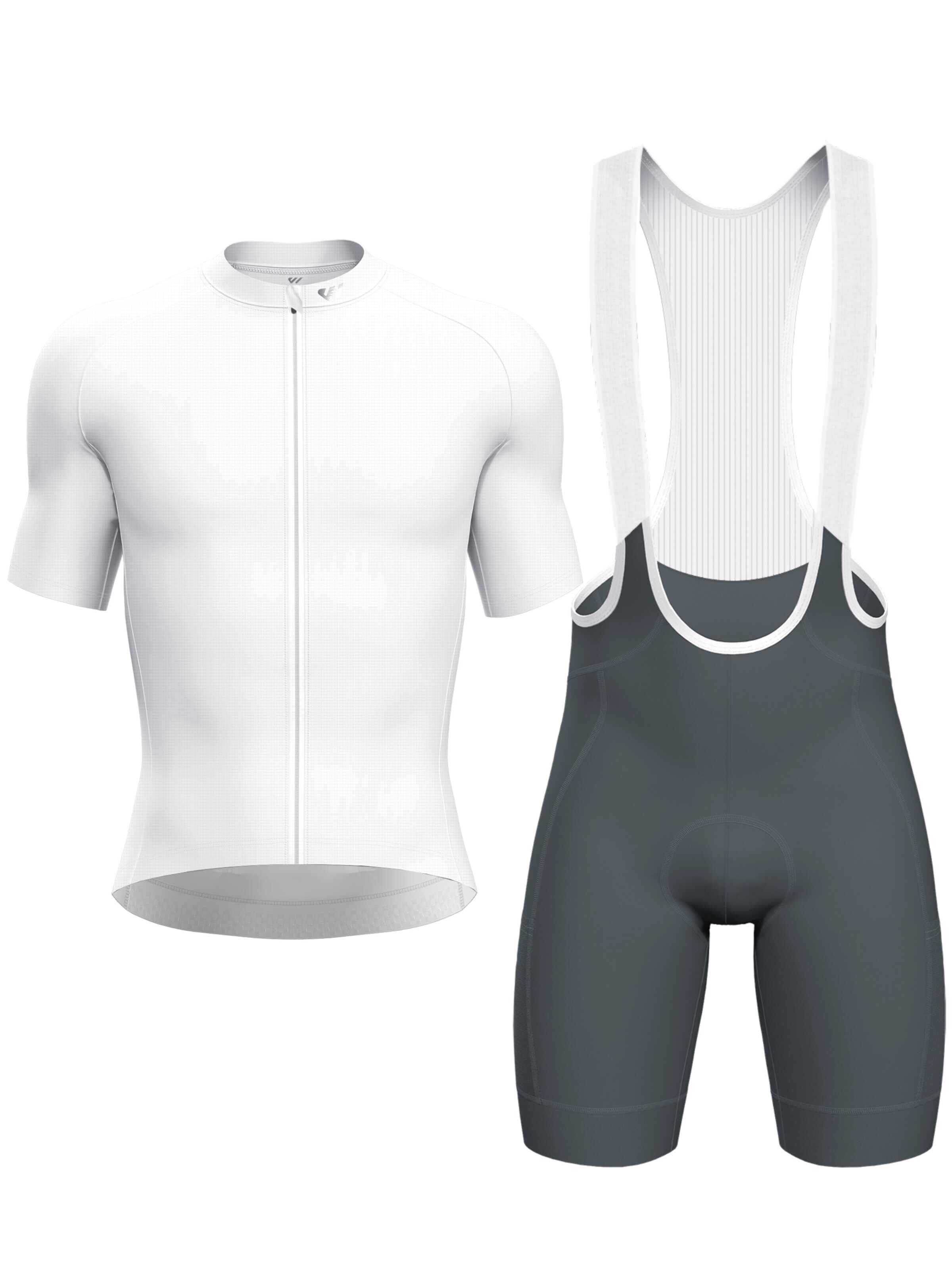 WULIBIKE Sweatsuit 'Wulibike Radtrikot-Set 6-Taschen, Weiß/Grau' in White: front