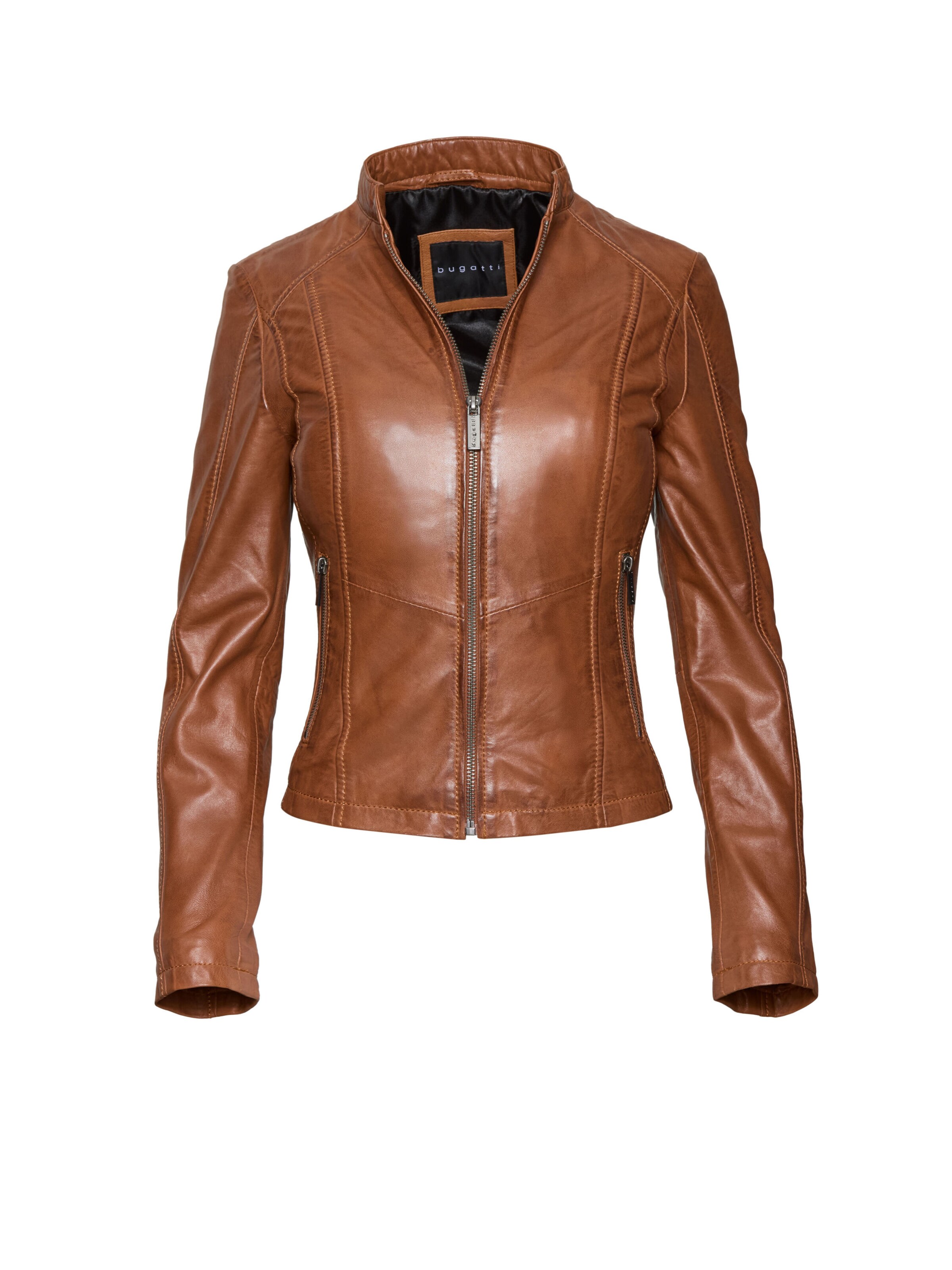 bugatti Moderne Lederjacke aus reinem Leder mit Stehkragen in cognac, Produktansicht