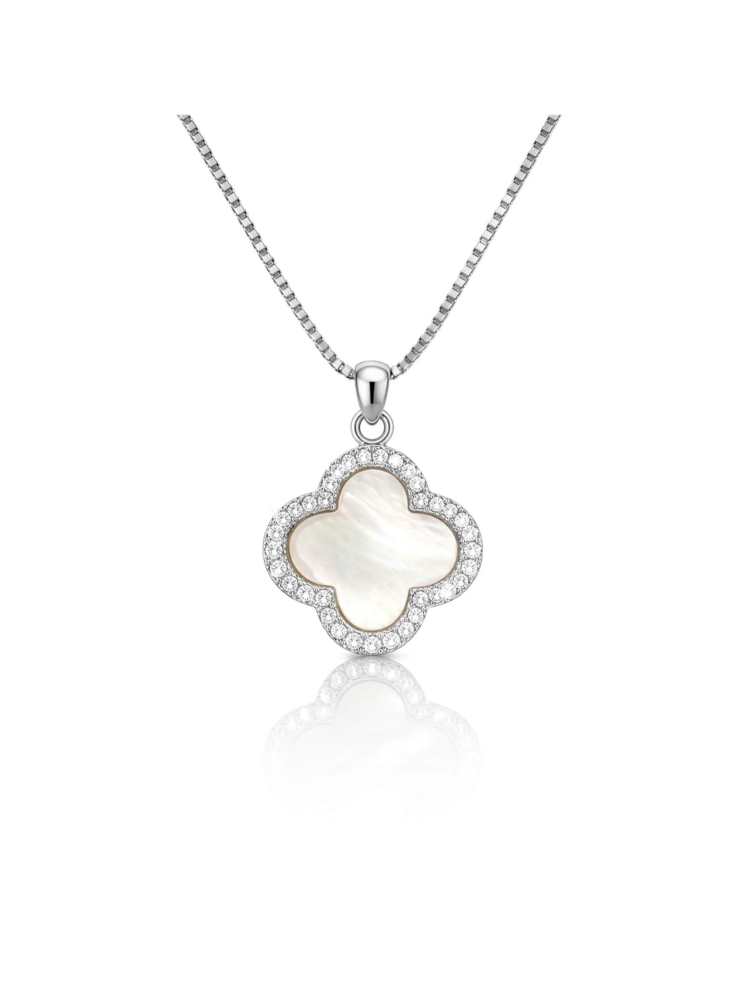 ROUGEMONT Jewellery Kette 'Kleeblatt Glücksbringer Halskette 45cm 925 sterling Silber'‌‌ in Silber: Vorderseite