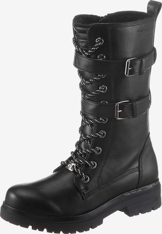 TOM TAILOR Lace-Up Boots in Black: front