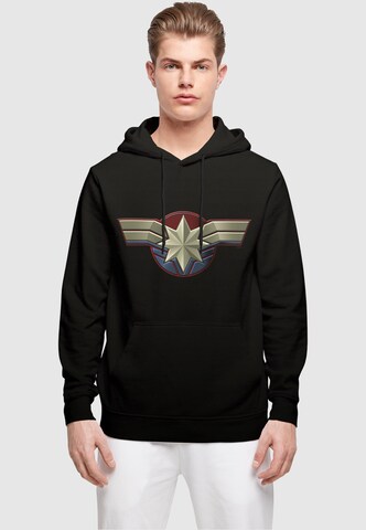 ABSOLUTE CULT Sweatshirt 'Captain Marvel - Chest Emblem' in Zwart: voorkant
