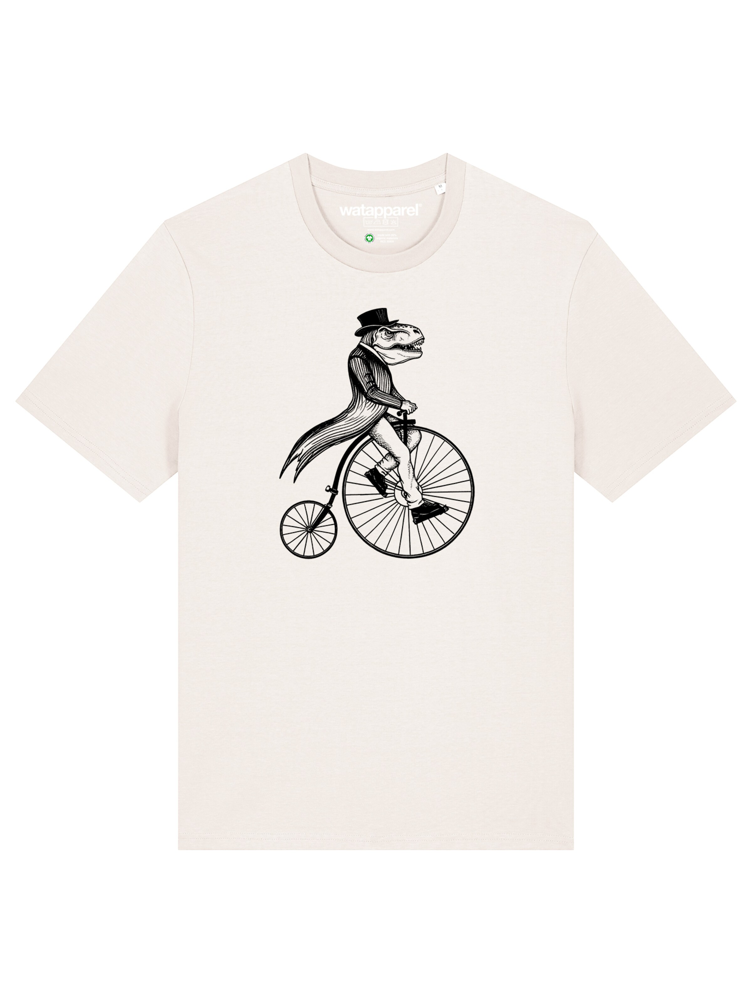 Watapparel Shirt 'T-Rex auf Fahrrad' in White: front