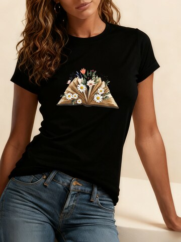 GORHEY Shirt 'Women's Summer Casual Cotton T-Shirt with Flowers Print' in Zwart: voorkant