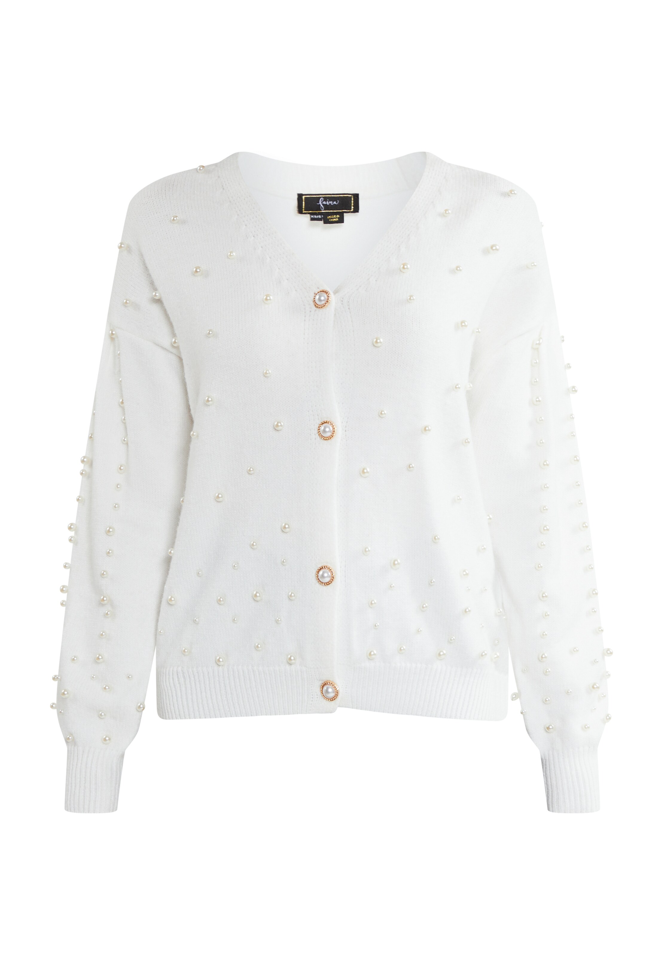 faina Gebreid vest in Wit: voorkant