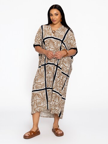 YOEK Damen Kaftan Print in Beige: Vorderseite
