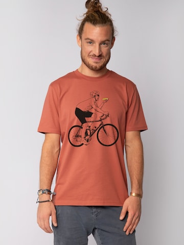 Watapparel Shirt 'Fahrrad und Pizza' in Red: front