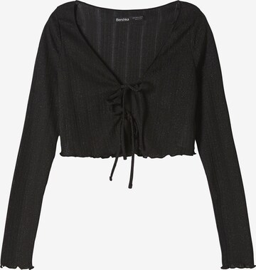 Bershka Knit Cardigan in Black: front