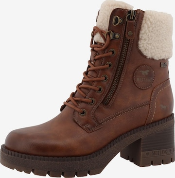 MUSTANG Lace-up bootie 'Caro' in Brown: front