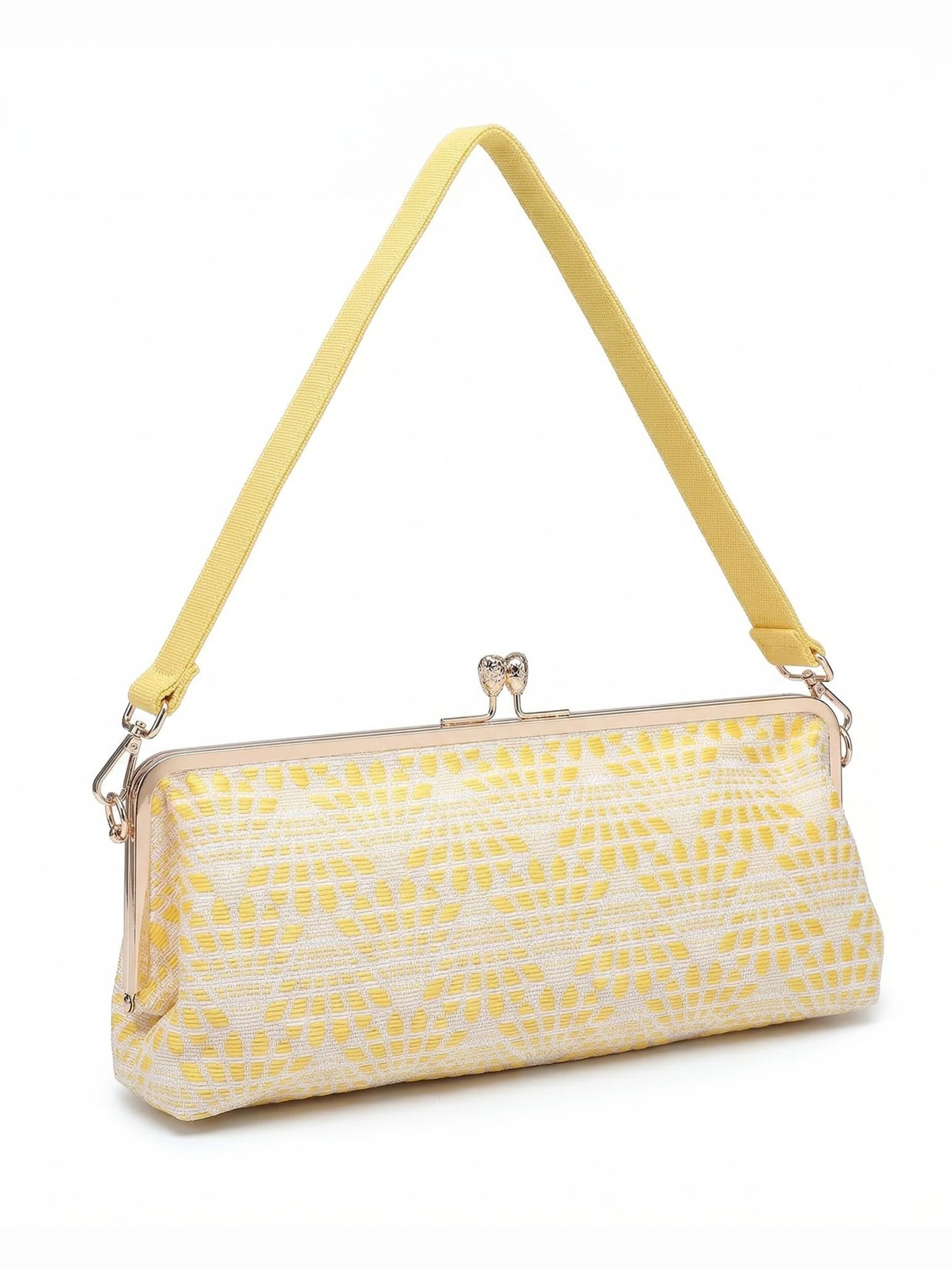 Borsa a mano 'Borsa a mano Kassandra Orlanda Plus - Chiusura fibbia, tessuto jacquard geometrico' di Kassandra in giallo