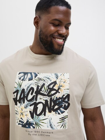 Jack & Jones Plus T-Shirt 'JJHAWAII' in Beige