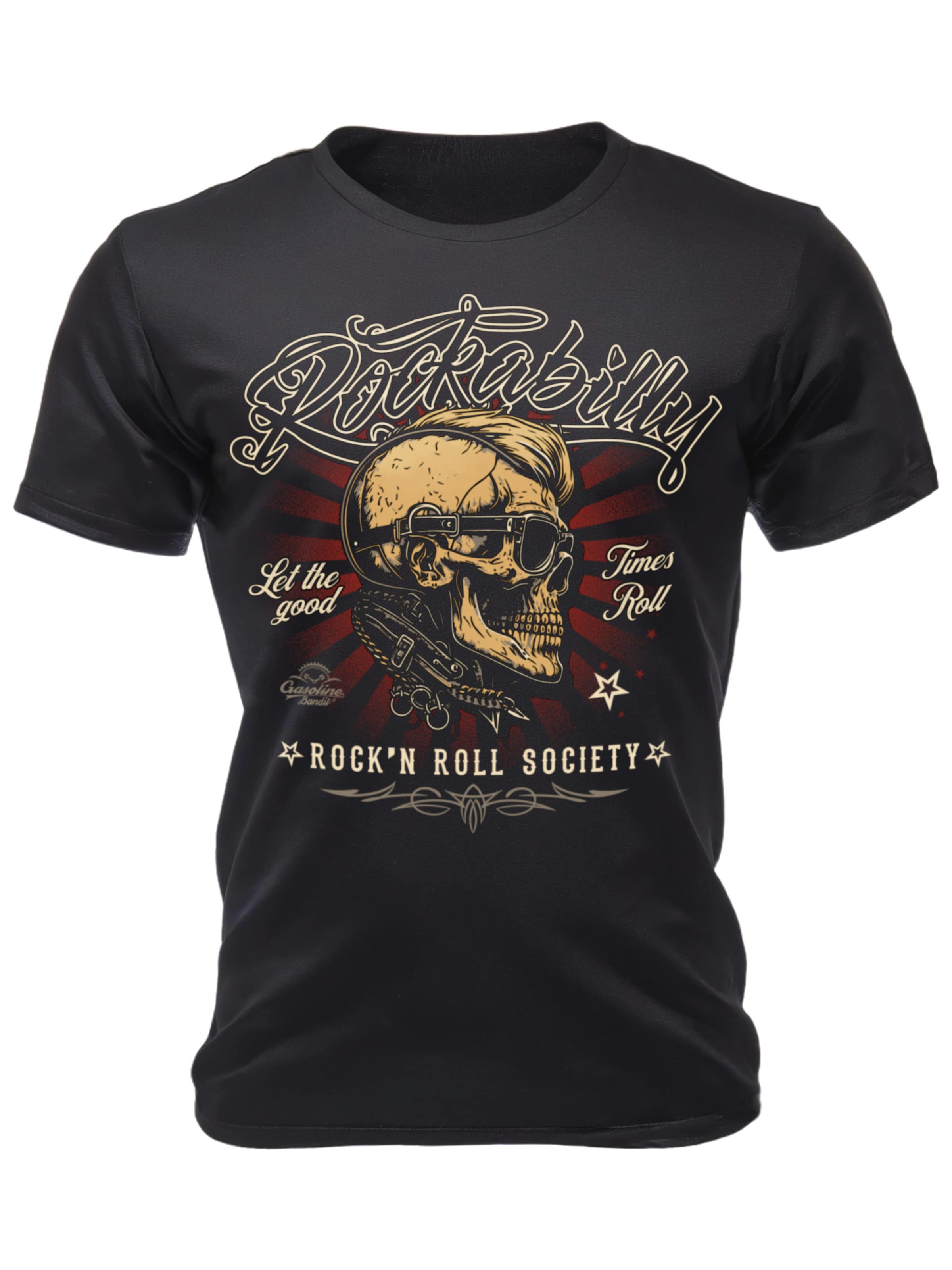 Gasoline Bandit Shirt 'Rockabilly - Rock'n Roll Society' in Black: front