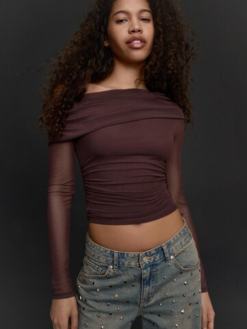 Bershka Tričko – hnědá: přední strana