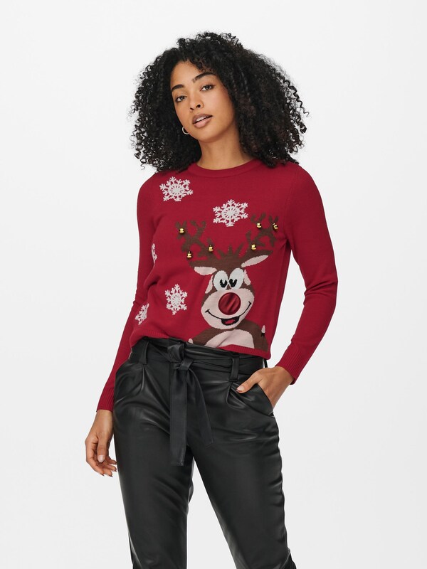 ONLY Sweater 'Xmes Bell' in Merlot