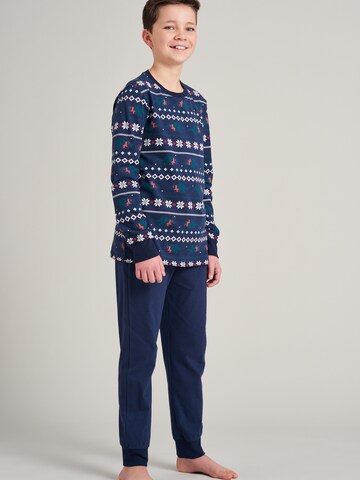 SCHIESSER Pajamas 'Winter Escape' in Blue: front