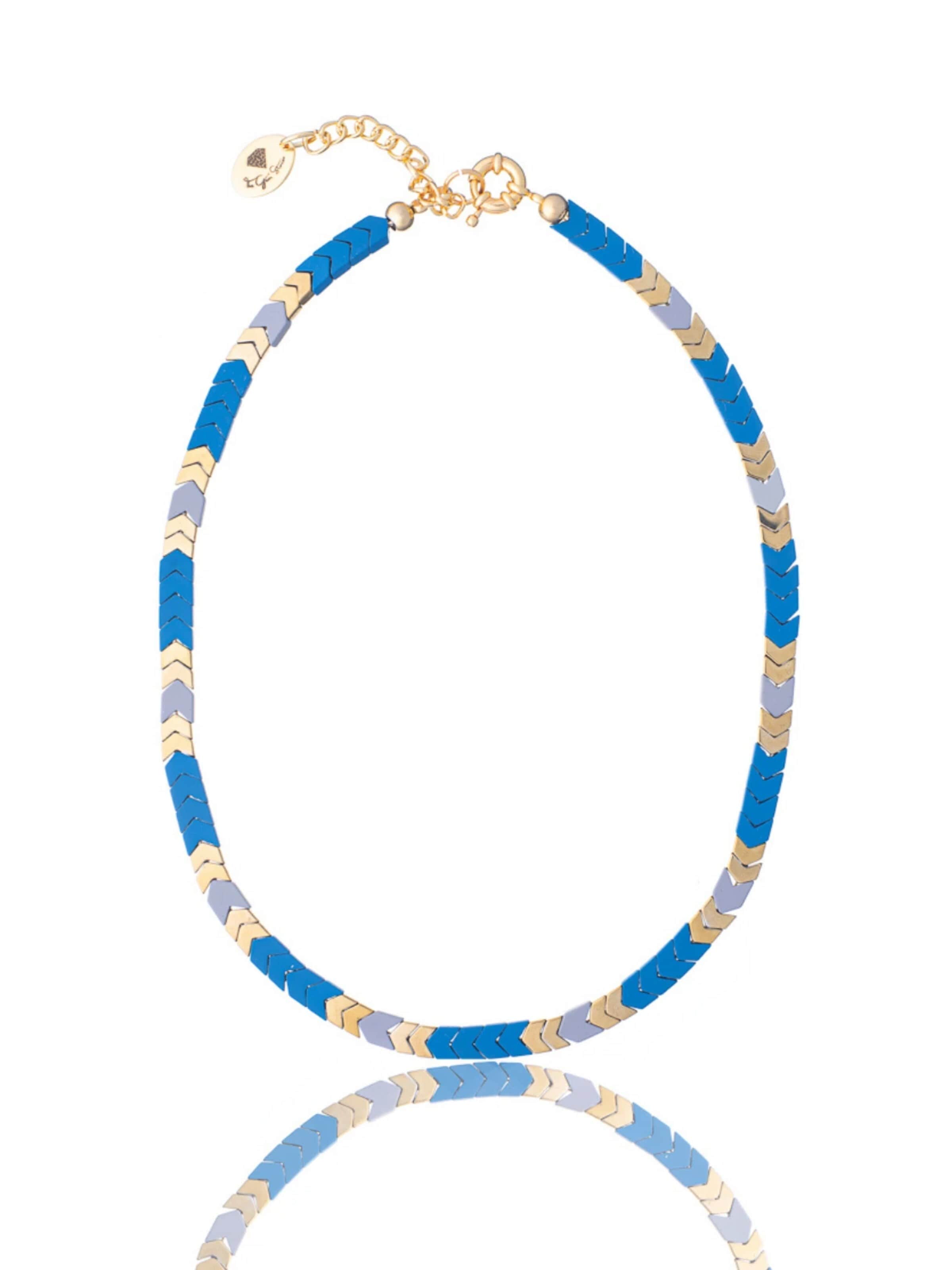 THE GEM STORIES JEWELRY Αλυσίδα 'Cyan Blue Arrow Hematite Necklace' σε μπλε: μπροστά