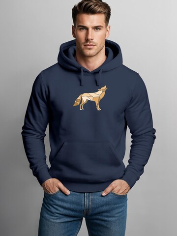 Neverless Sweatshirt 'Polygon Wolf Gelb' in Blue: front
