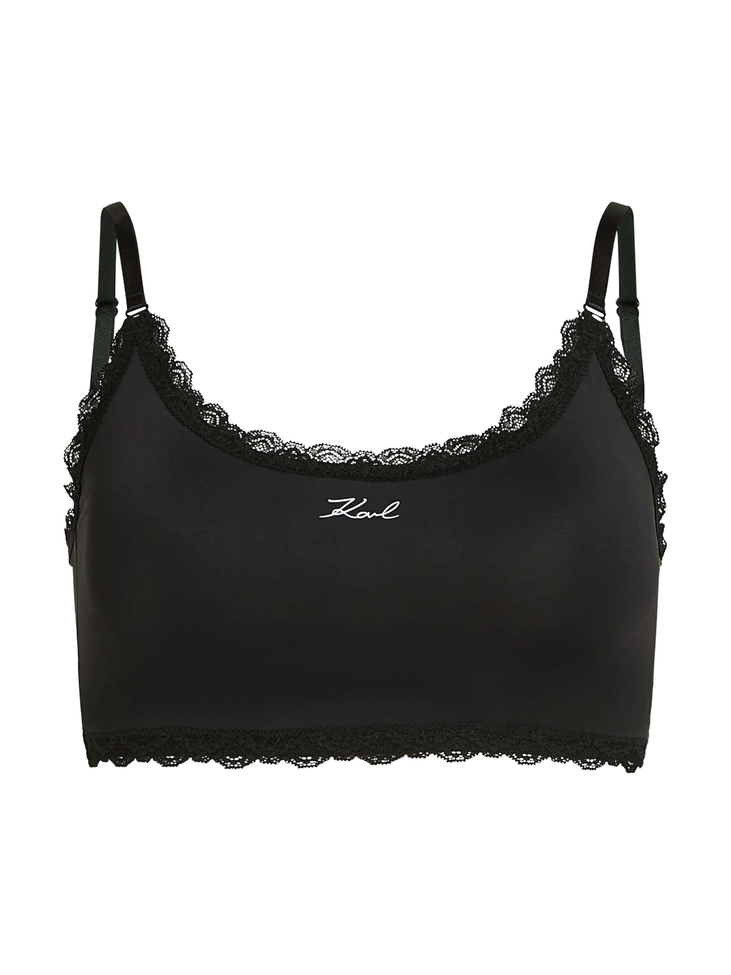 Karl Lagerfeld Podkoszulka ' Bralette mit Signature-Spitzenbesatz ' w kolorze czarny: przód
