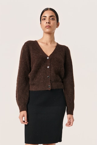 SOAKED IN LUXURY Knit Cardigan in Brown: front