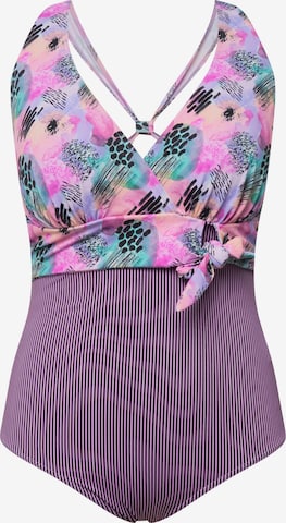 Ulla Popken Triangle Swimsuit in Purple: front