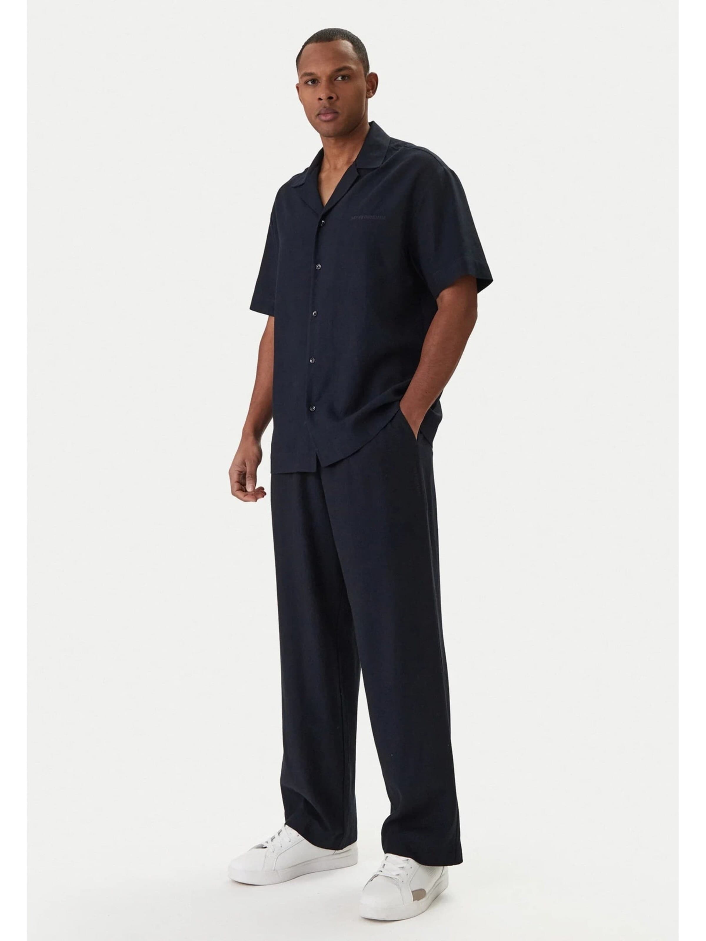 Emporio Armani - Camisa 'Linen Blend Beachwear Shirt' en azul