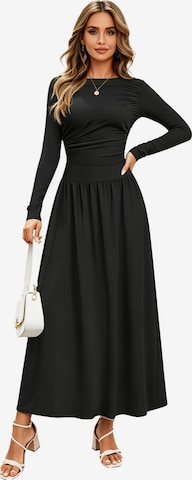 KoJooin Dress 'Damen Langarm Strickkleid mit Rundhals, Raffung und Taschen – Figurbetontes, elegantes Midikleid' in Black: front