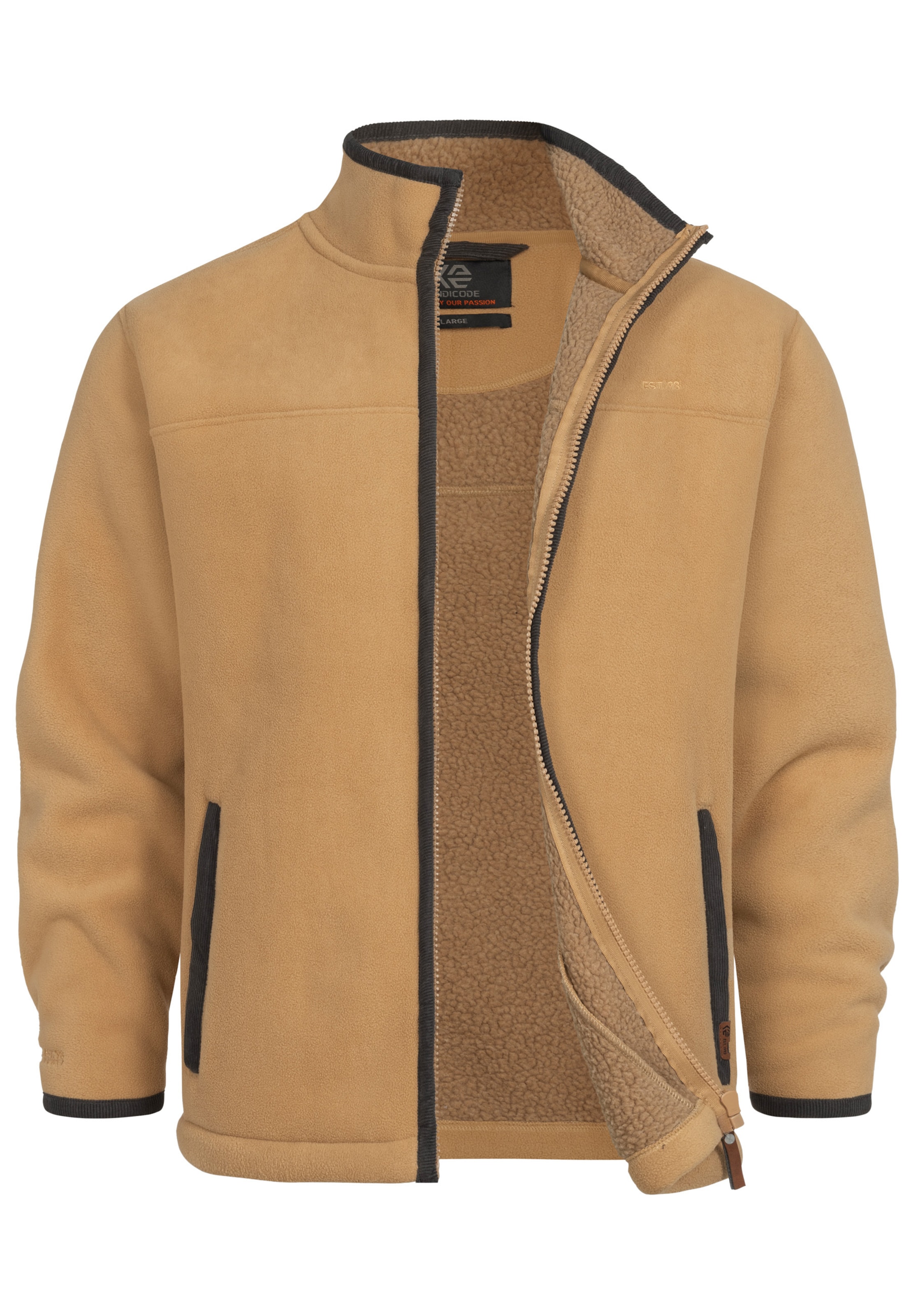 INDICODE JEANS Fleece Jacket 'INEmilos' in Beige: front