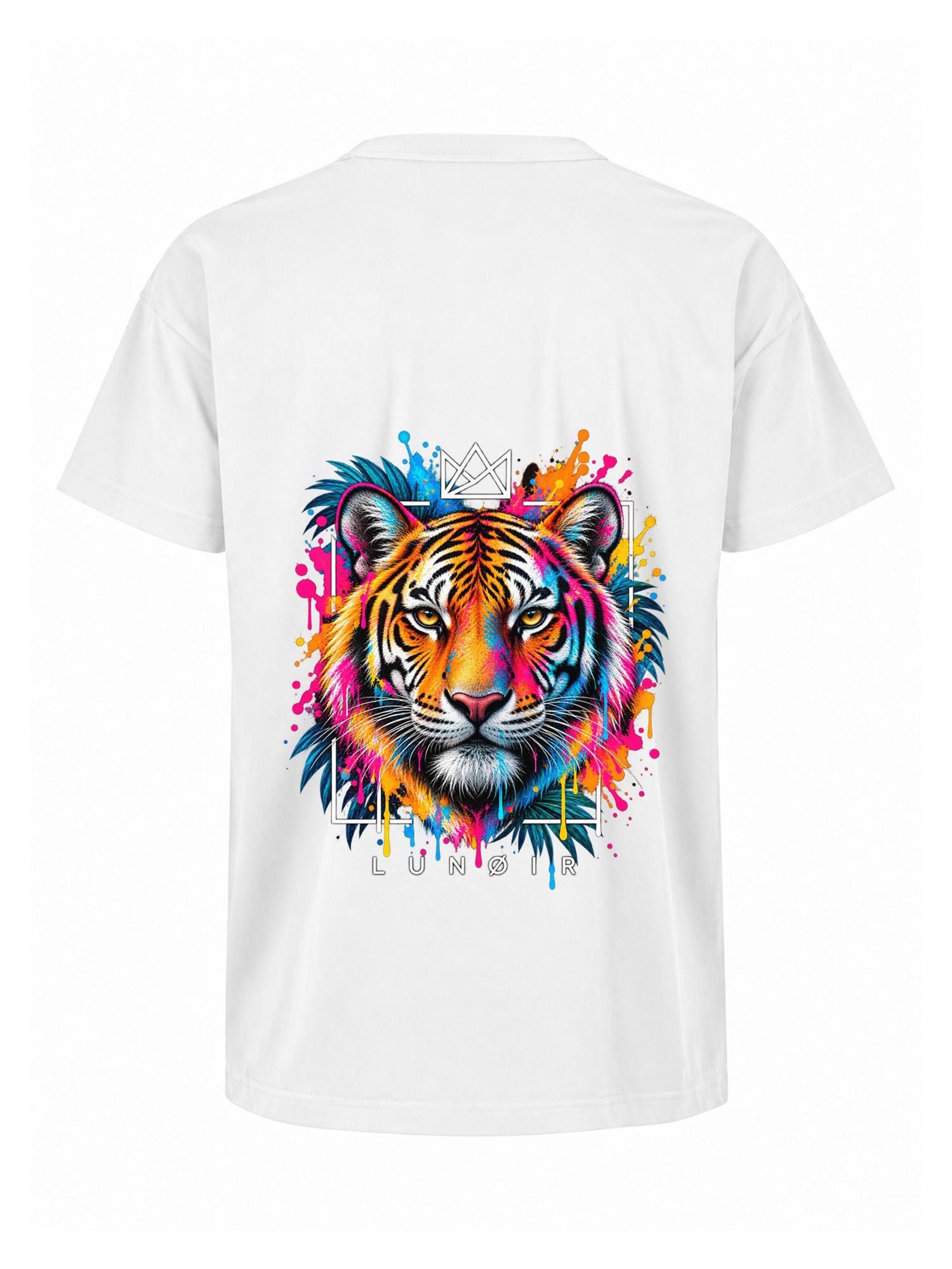 LUNØIR Studio Póló 'Tropical Riot – Wild Crown Tiger' - fehér: elől