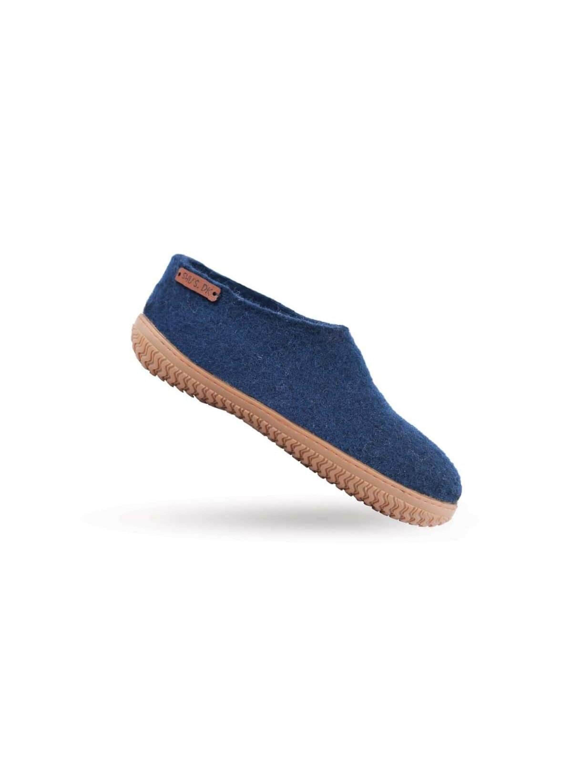 SHUS walk with nature Huisschoenen 'Uld hjemmesko (100% ren uld)  m/Gummisål - Dansk Design fra SHUS' in Blauw
